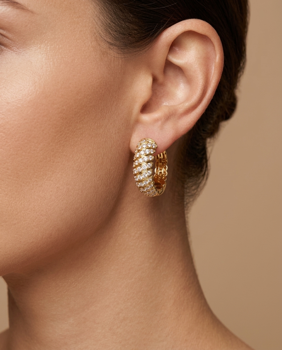 14KT Yellow Gold Diamond Earring view 2