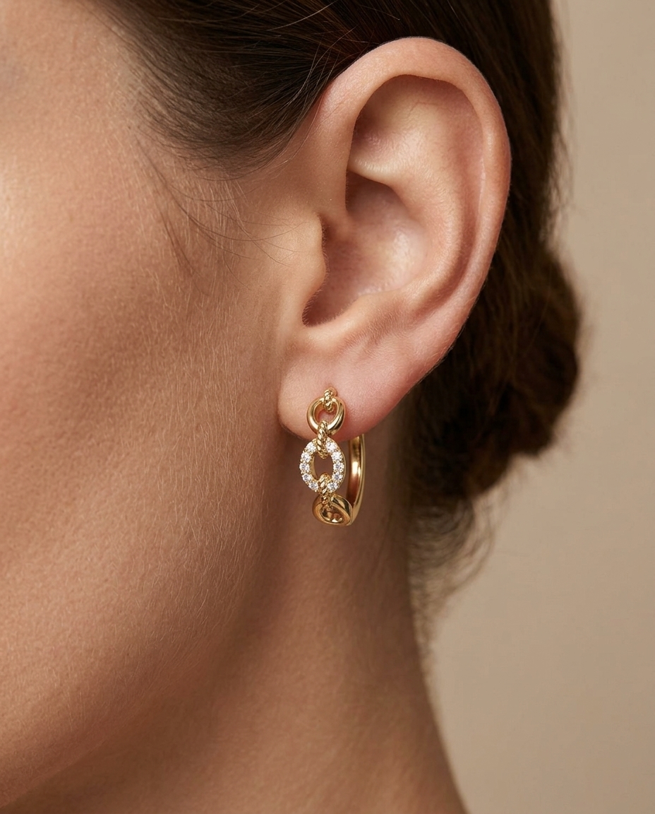 14KT Yellow Gold Diamond Earring on model