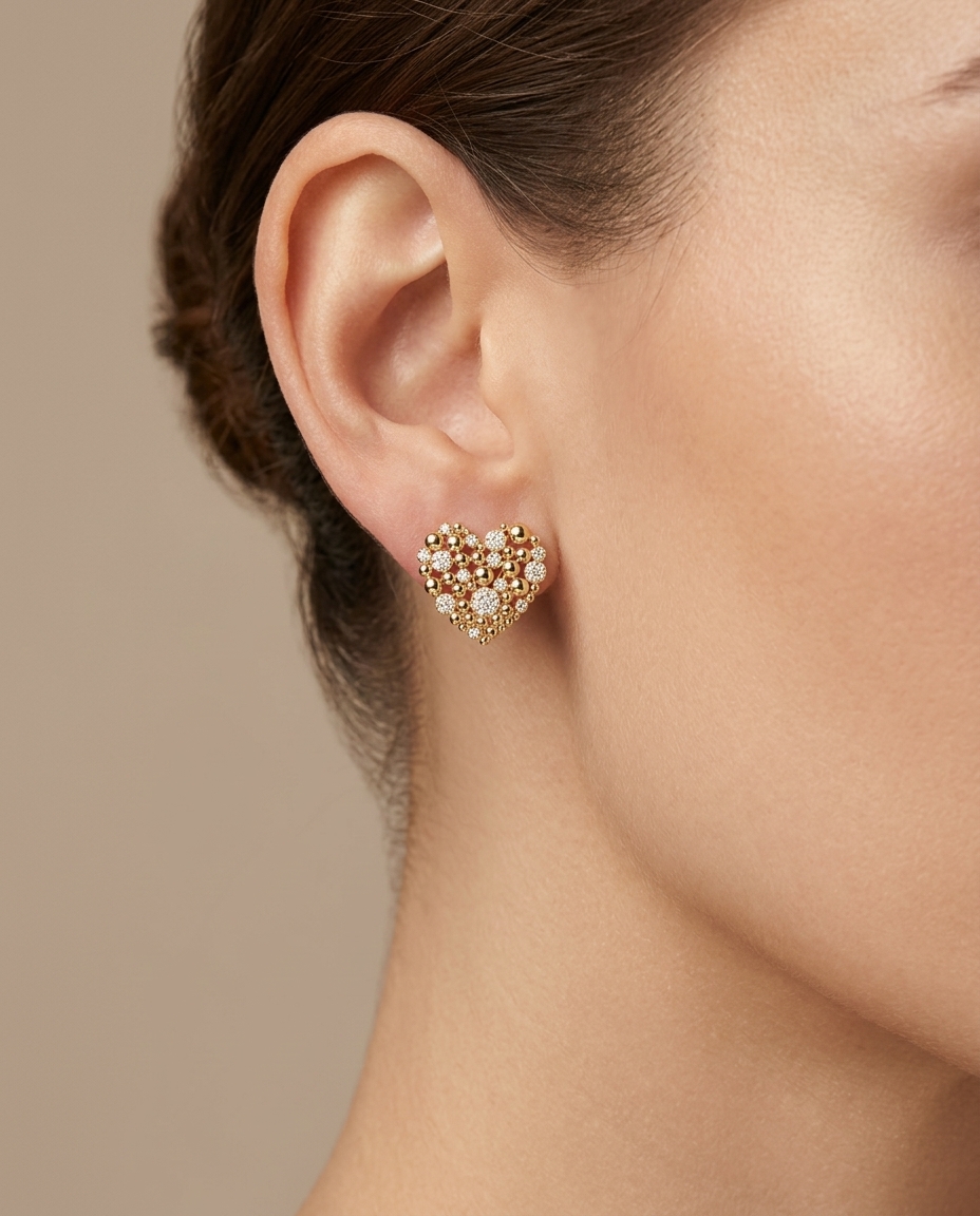 14KT Yellow Gold Diamond Earring on model