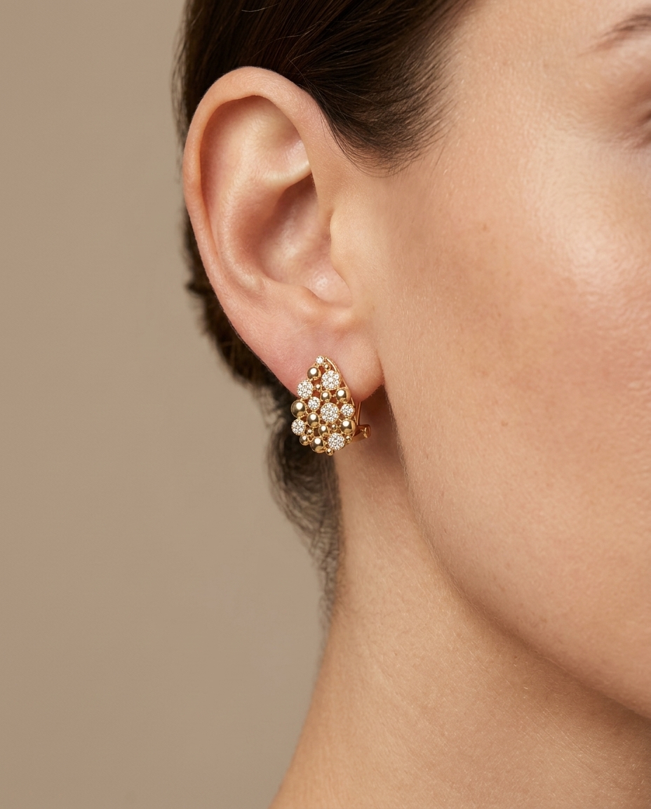 14KT Yellow Gold Diamond Earring view 2