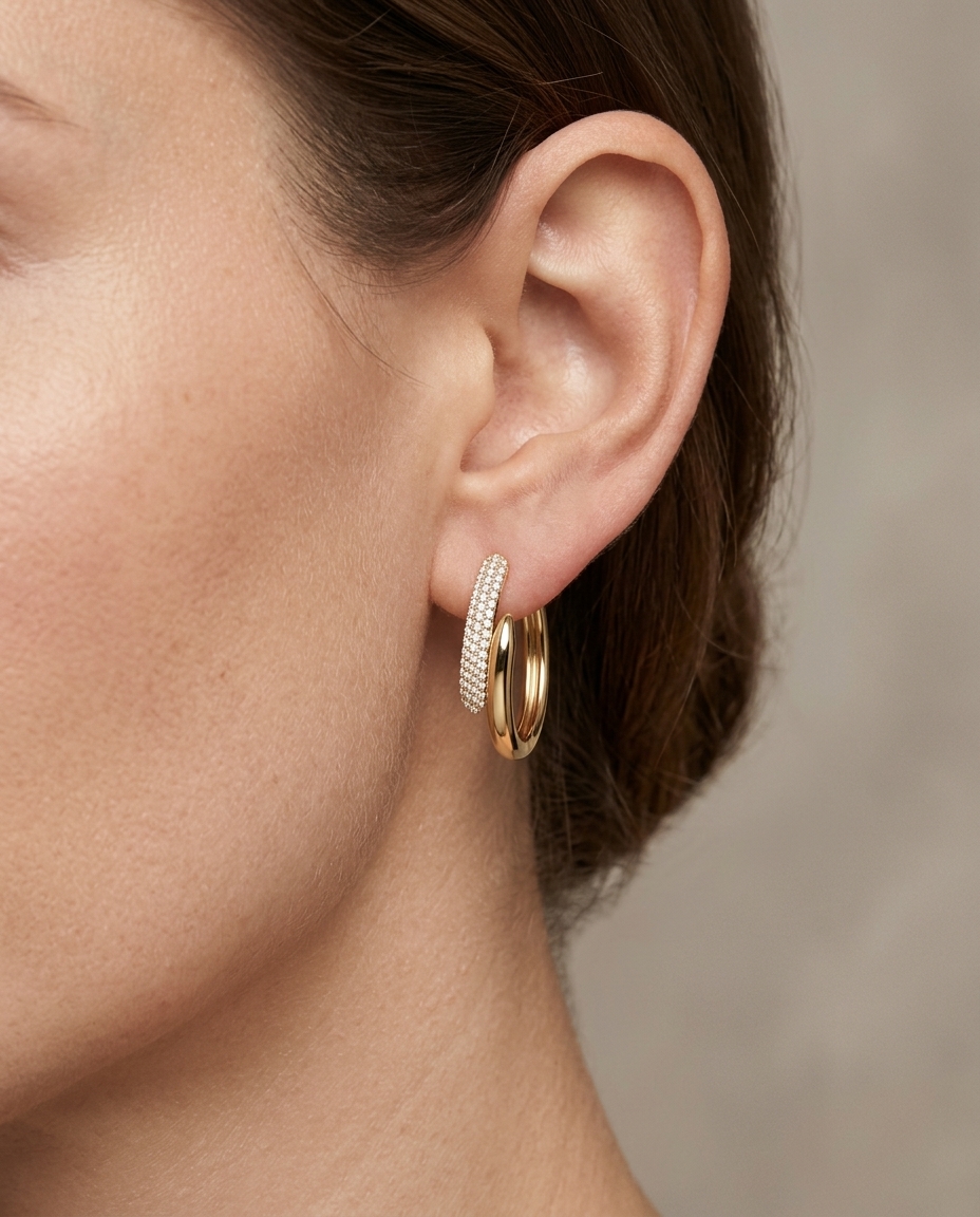 14KT Yellow Gold Diamond Earring on model