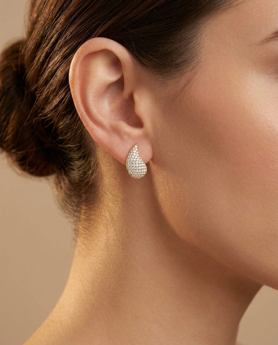 14KT Yellow Gold Diamond Earring view 2