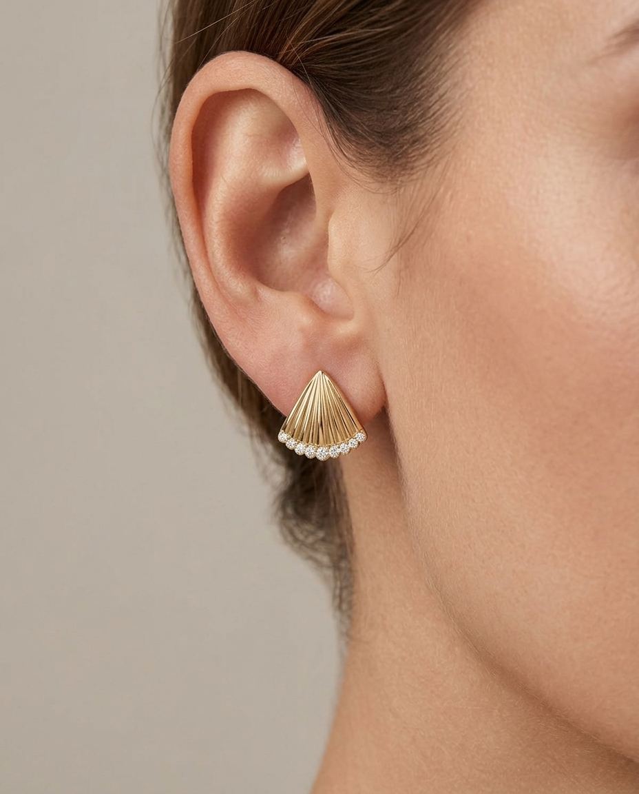 14KT Yellow Gold Diamond Earring on model