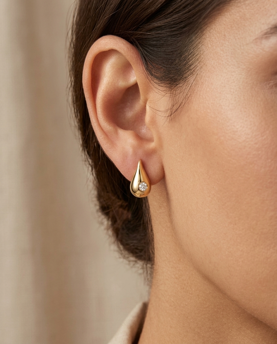 14KT Yellow Gold Diamond Earring view 2