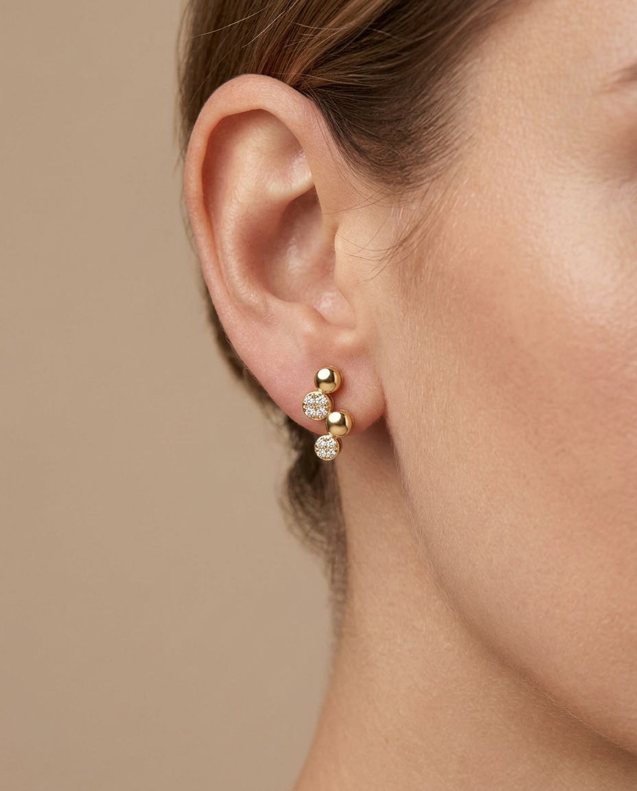 14KT Yellow Gold Diamond Earring on model