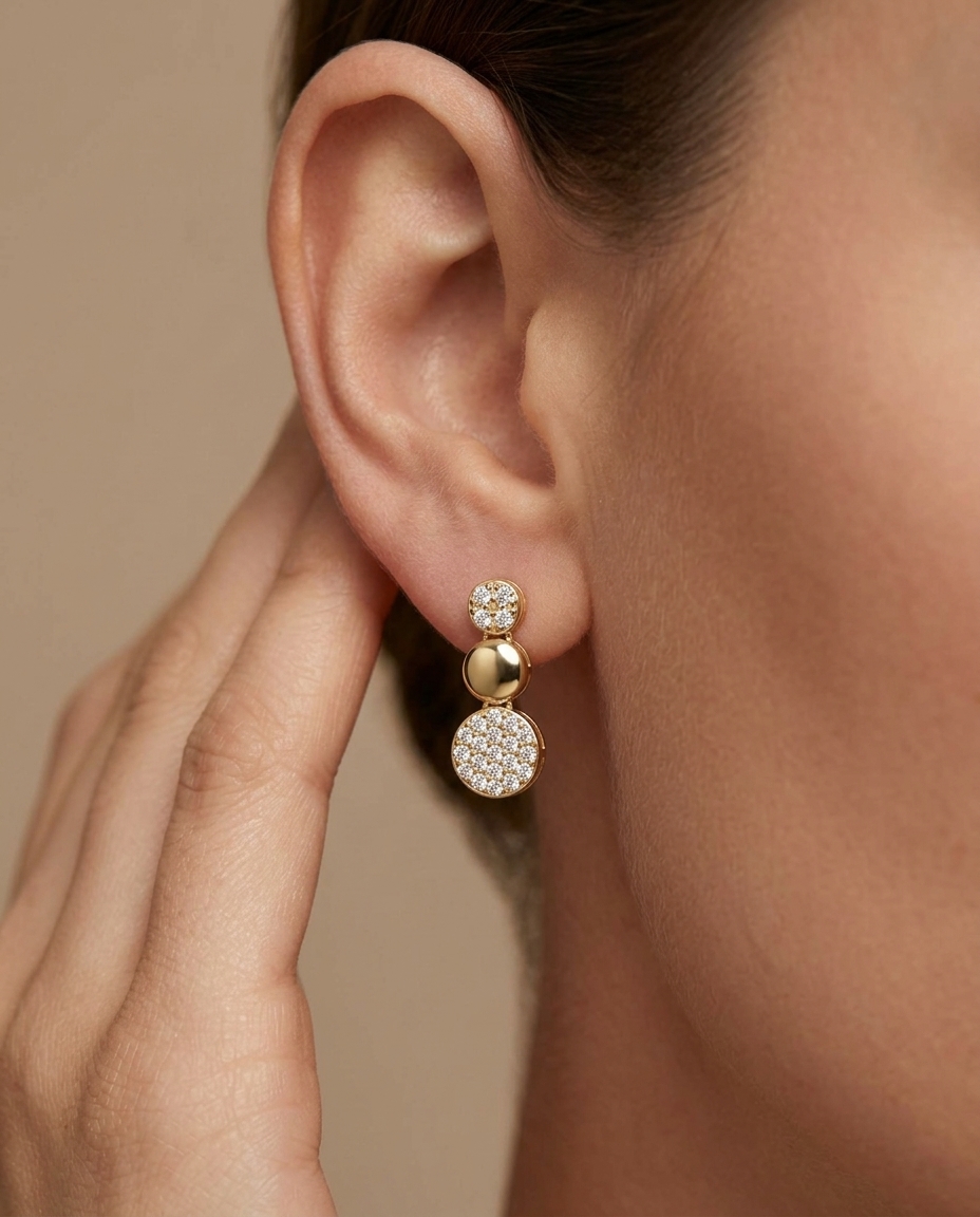 14KT Yellow Gold Diamond Earring on model
