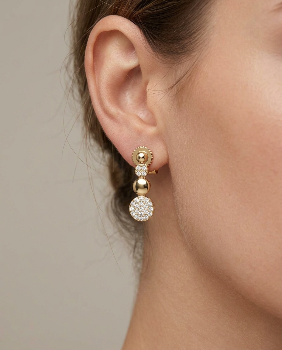 14KT Yellow Gold Diamond Earring on model