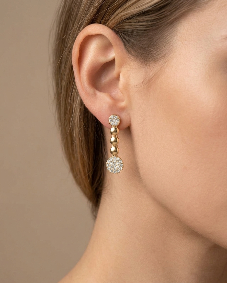 14KT Yellow Gold Diamond Earring on model