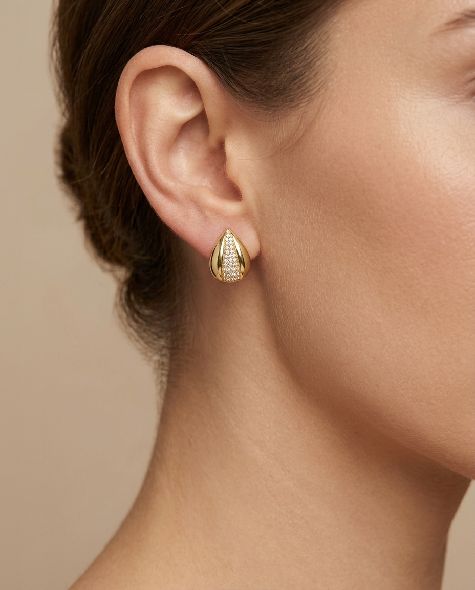 14KT Yellow Gold Diamond Earrings view 2