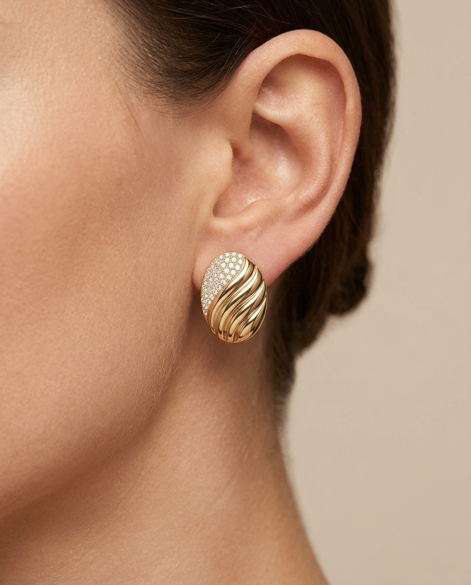 14KT Yellow Gold Diamond Earring on model