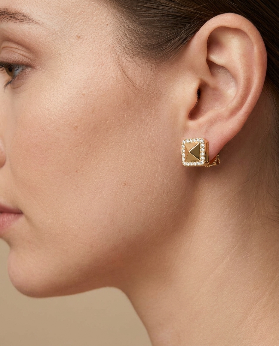 14KT Yellow Gold Diamond Earring on model