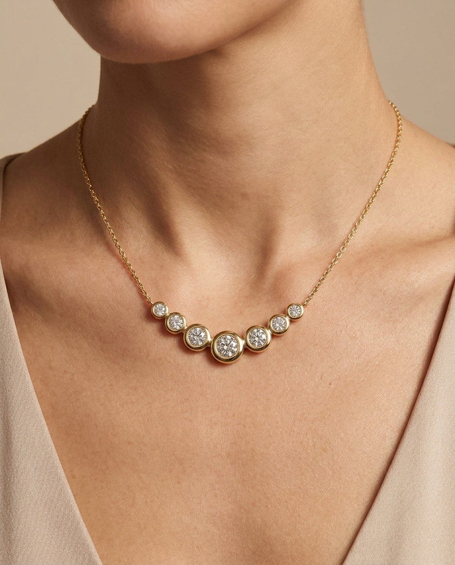 14KT Gold Diamond Bezel Set Necklace view 2