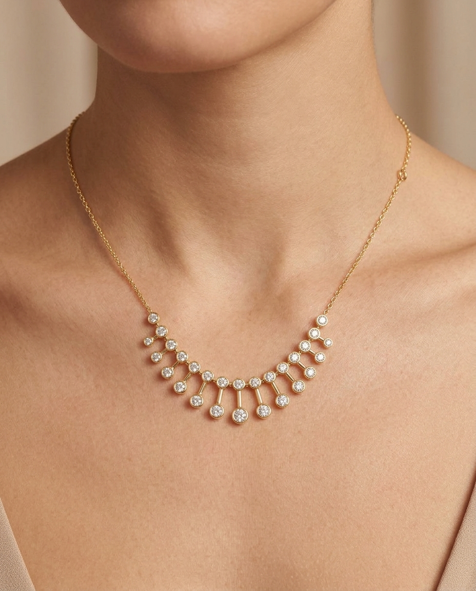 14KT Yellow Gold Diamond Necklace on model