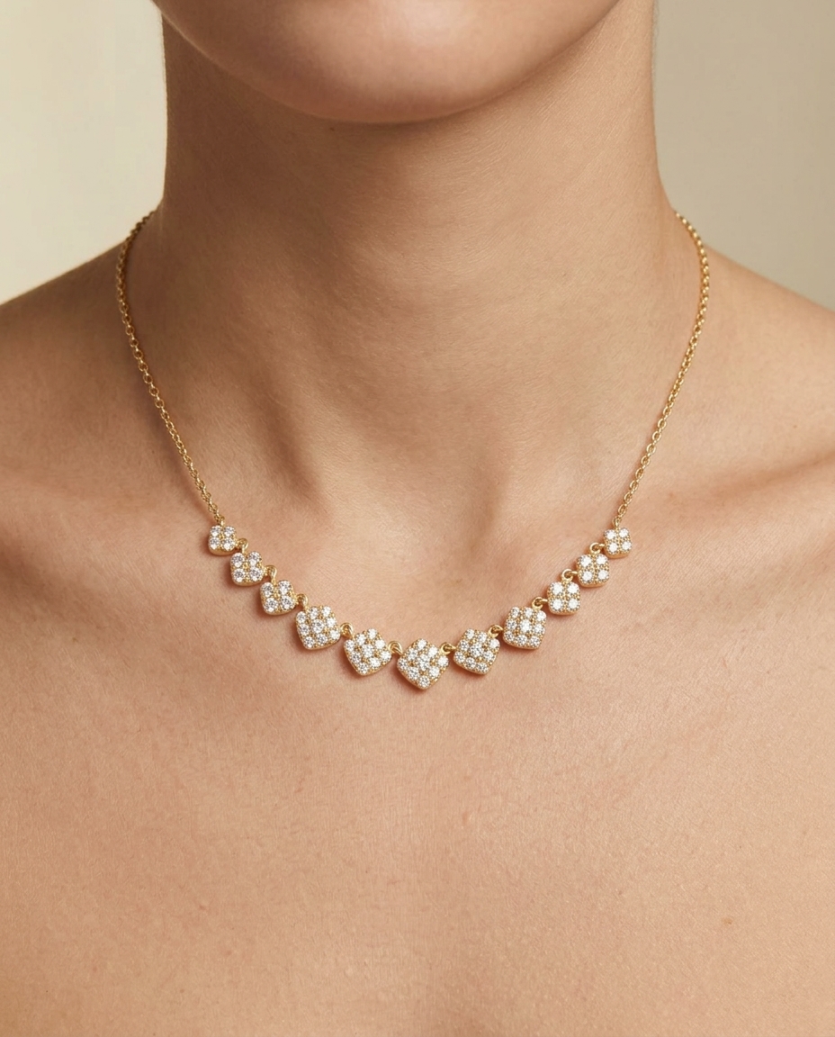 14KT Yellow Gold Diamond Necklace on model