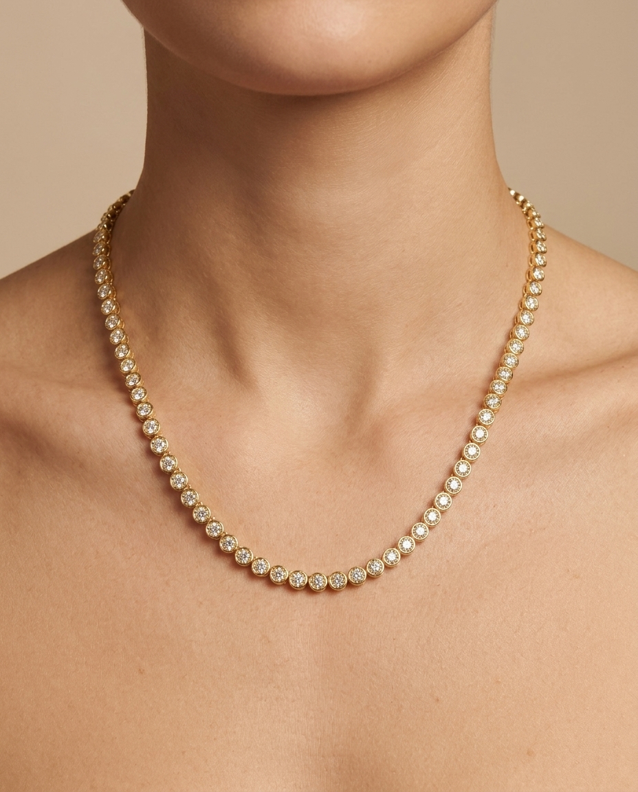 14KT Gold Diamond Bezel Set Necklace view 2