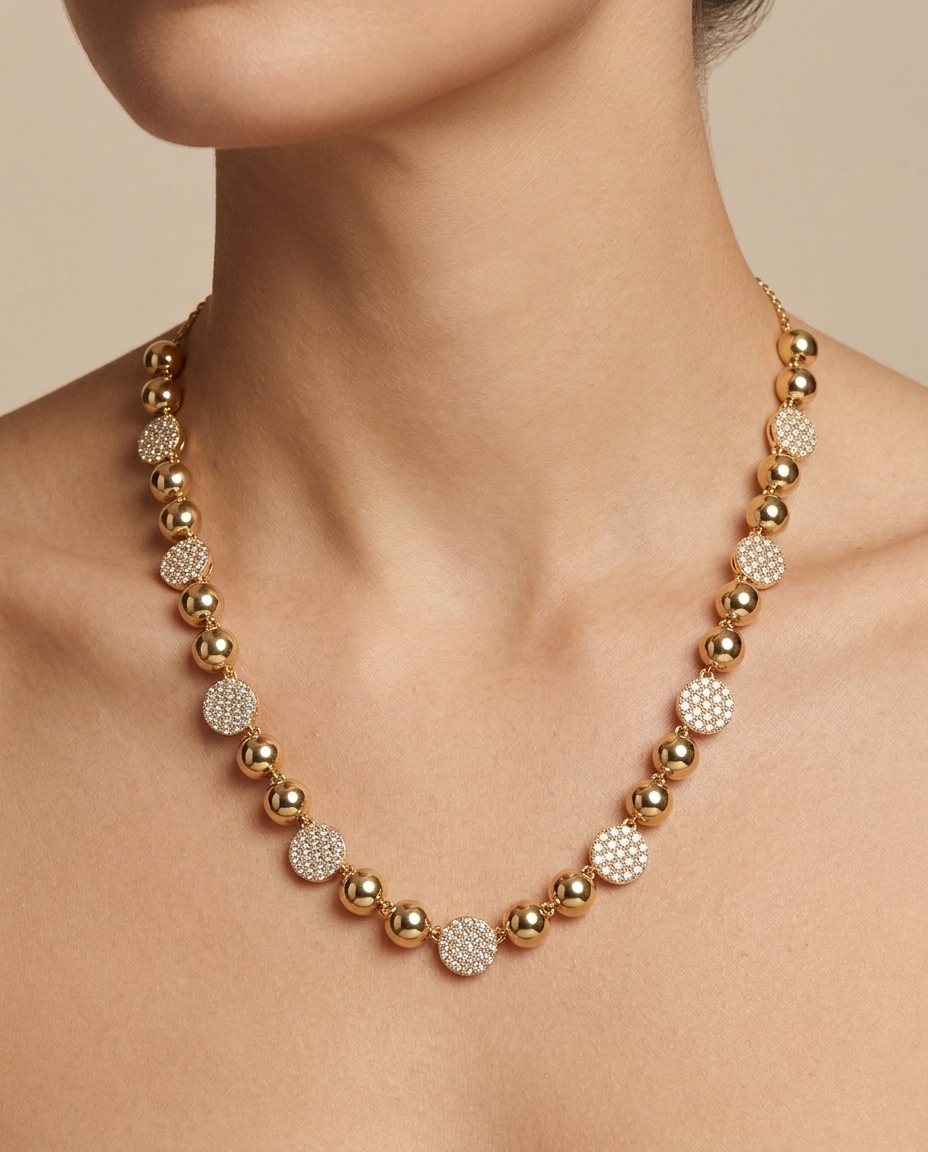 14KT Yellow Gold Diamond Necklace on model