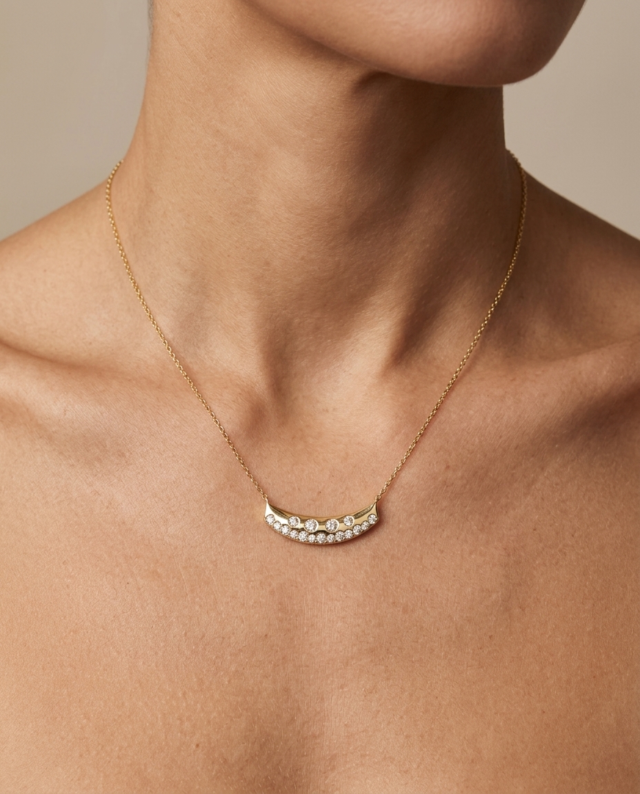 14KT Yellow Gold Diamond Necklace on model
