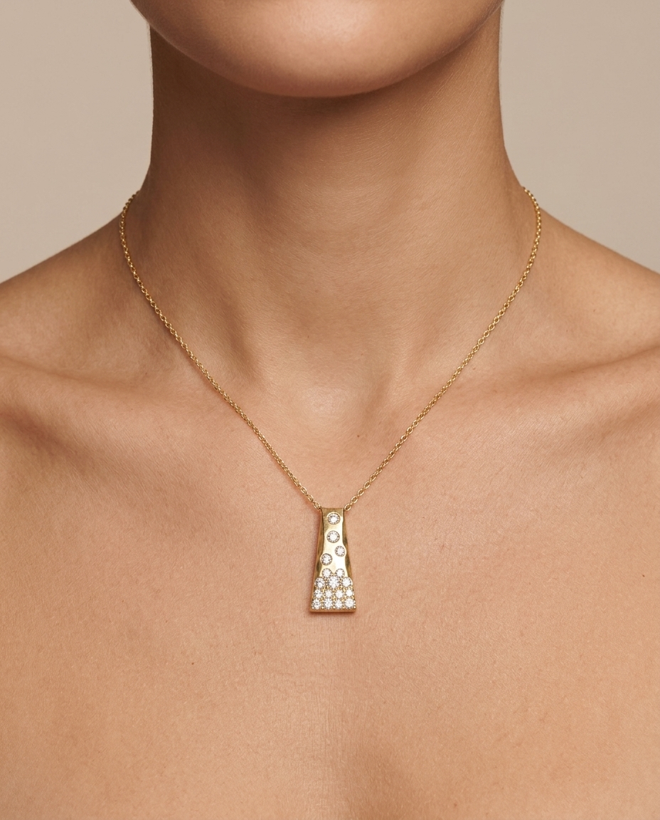 14KT Yellow Gold Diamond Necklace on model