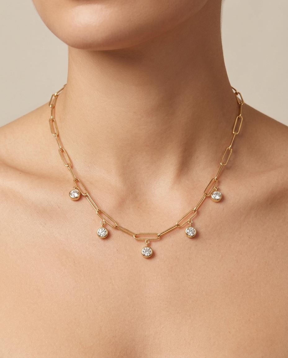 14KT Yellow Gold Diamond Paperclip Necklace view 2