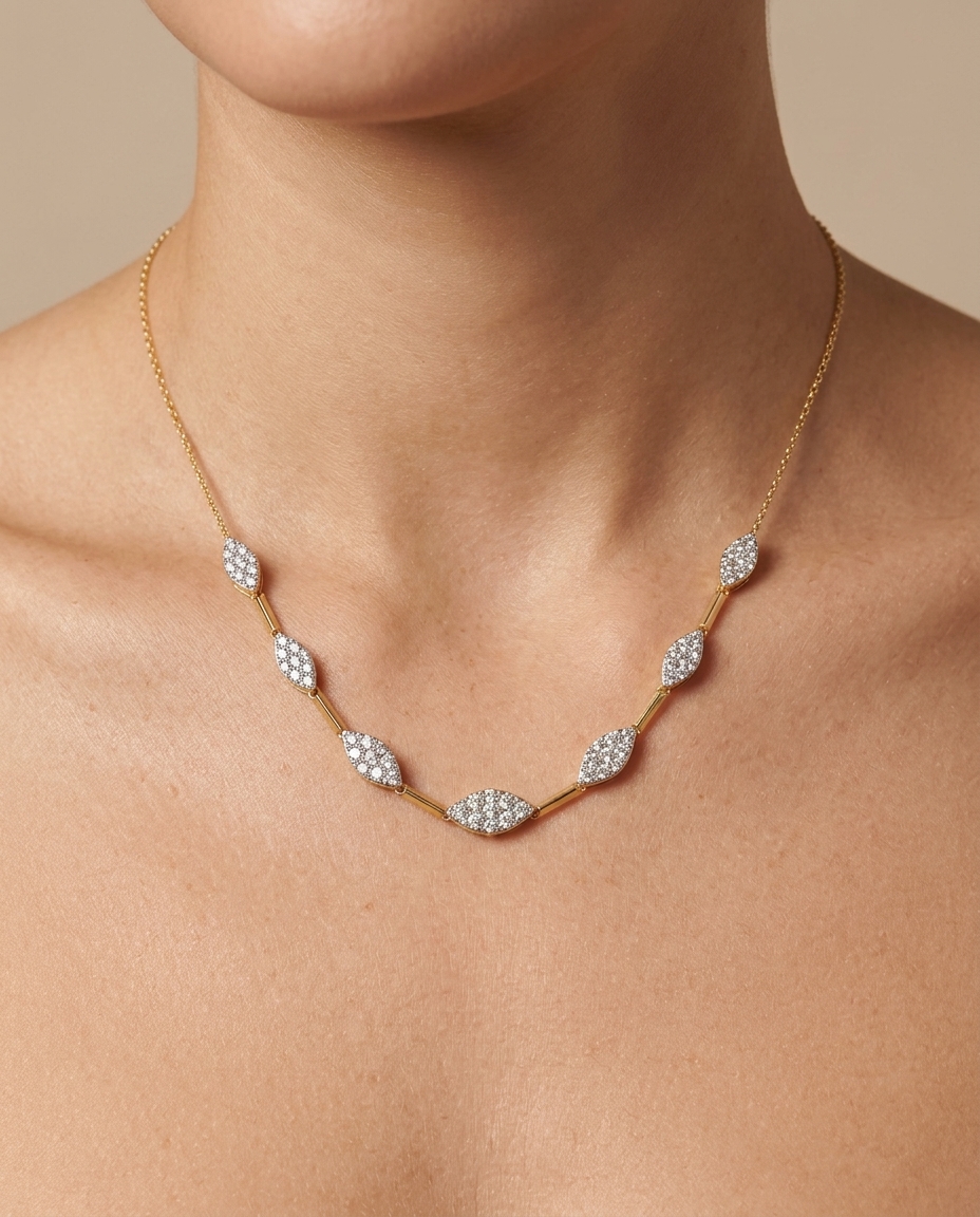 14KT Yellow Gold Diamond Necklace on model