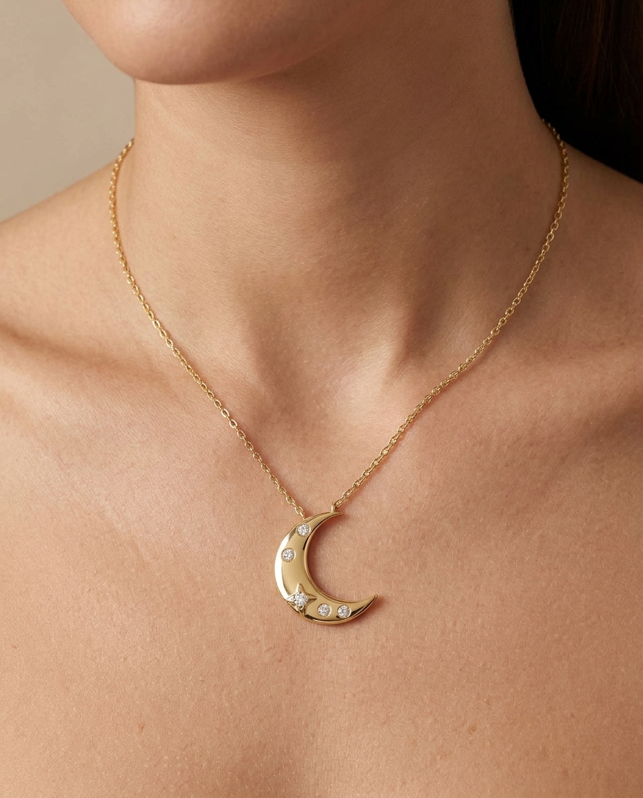 14KT Yellow Gold Diamond Necklace on model