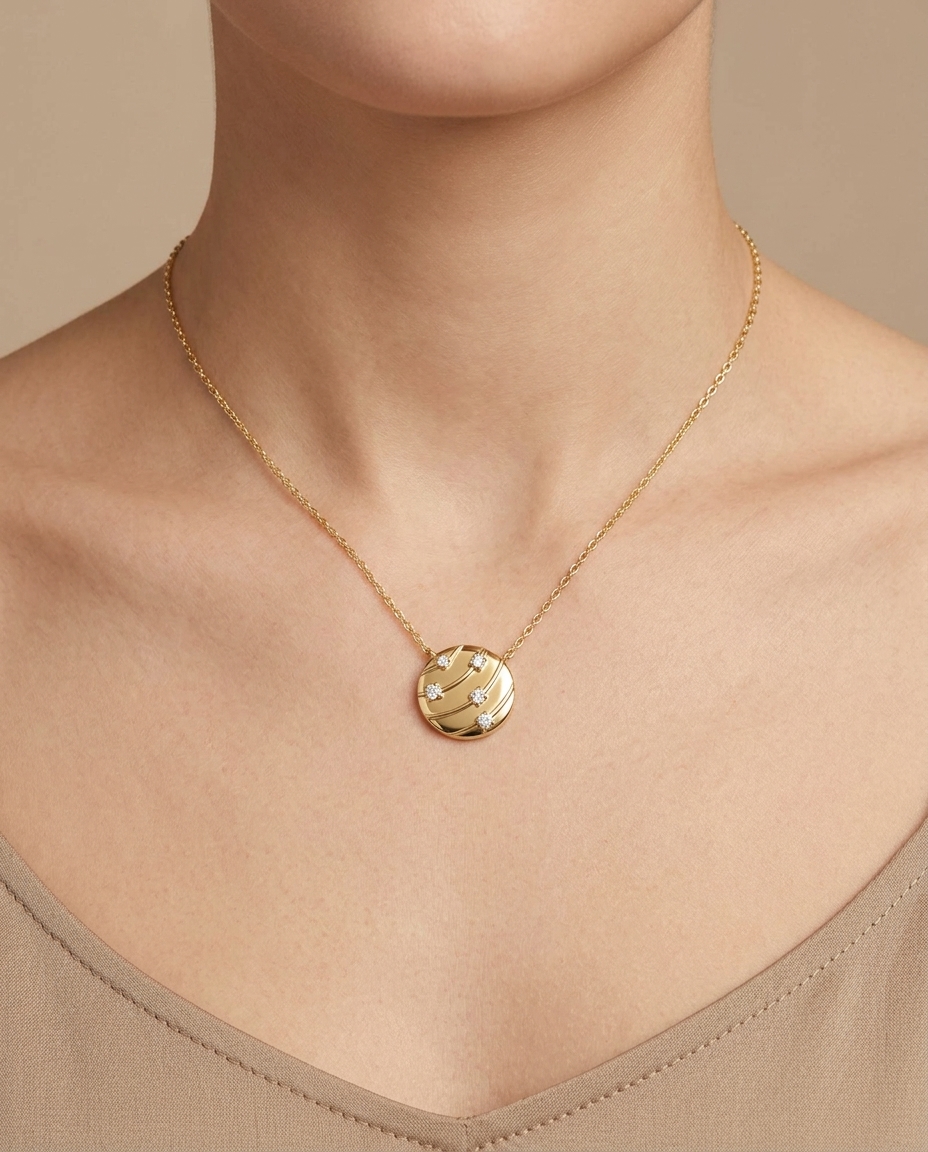 14KT Yellow Gold Diamond Necklace on model