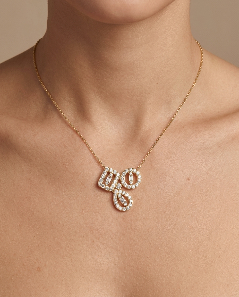 14KT Yellow Gold Diamond Necklace on model