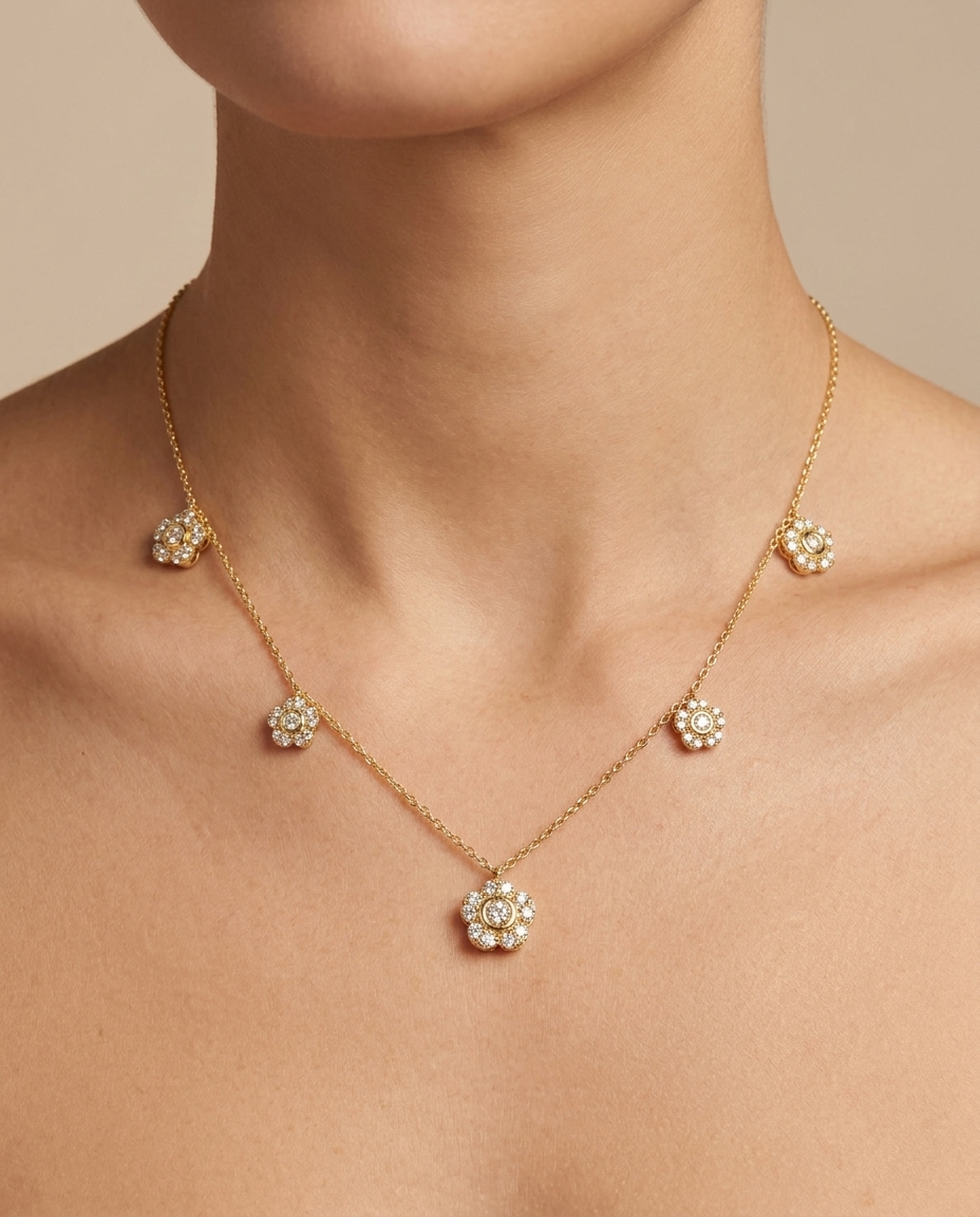 14KT Yellow Gold Diamond Necklace on model