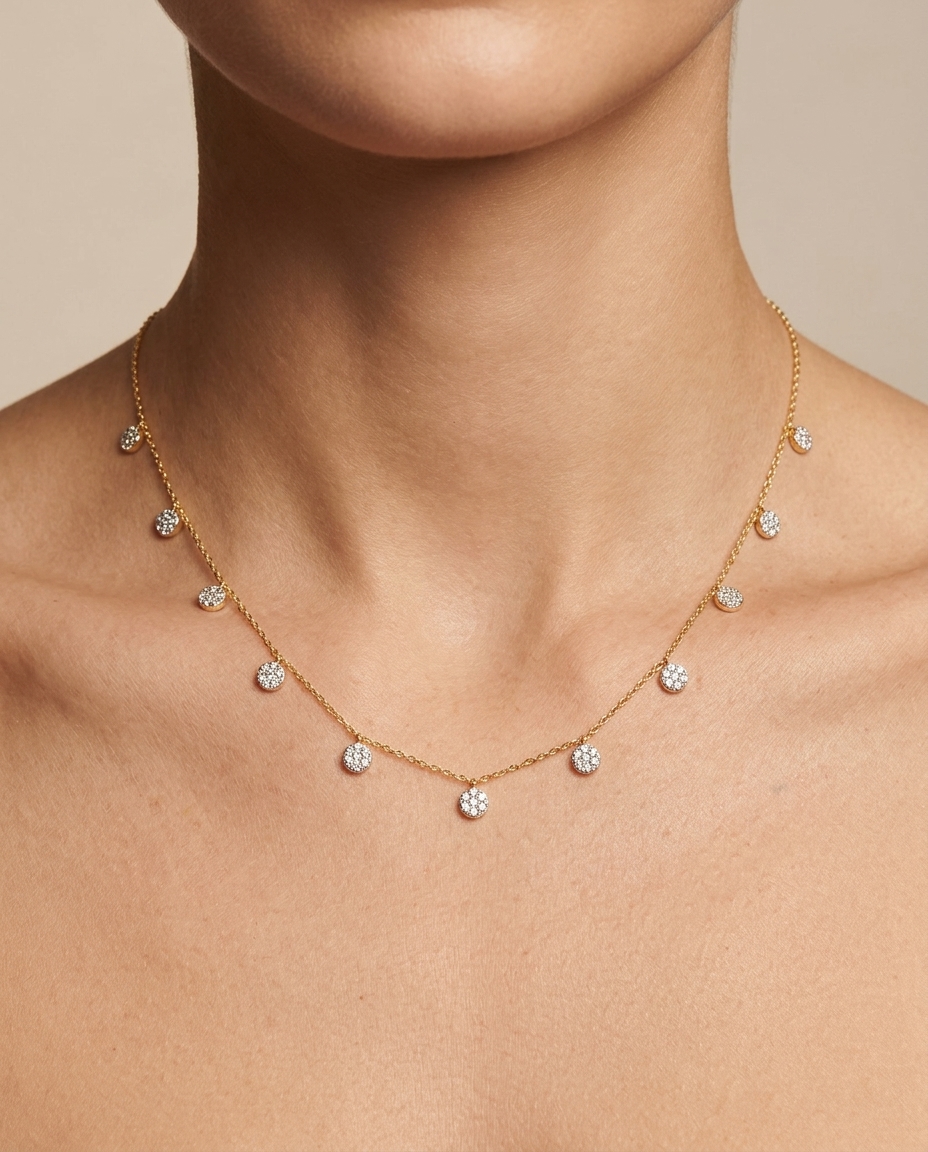 14KT Yellow Gold Diamond Necklace on model