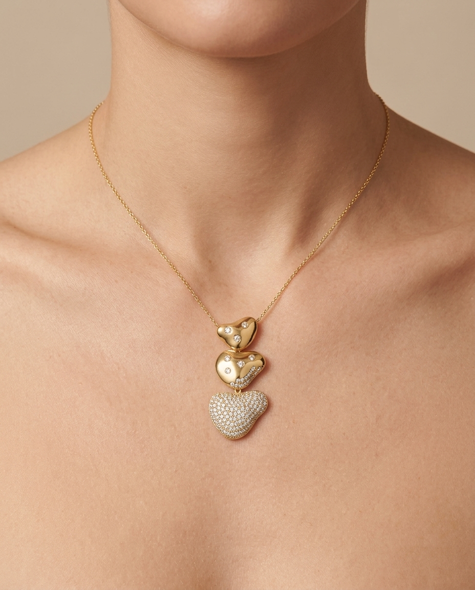 14KT Gold Diamond Necklace on model