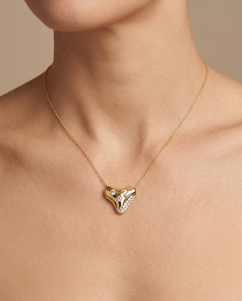 14KT Yellow Gold Diamond Necklace on model
