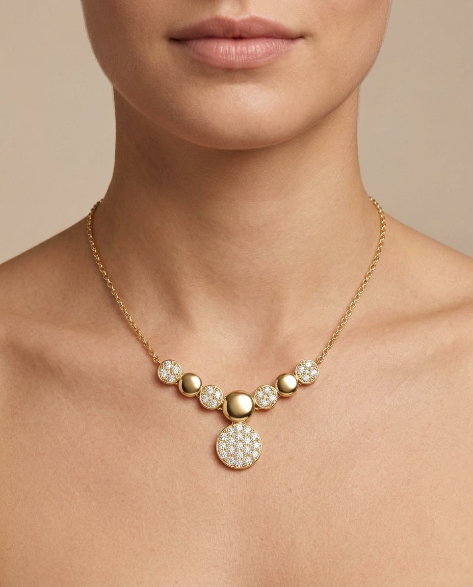 14KT Yellow Gold Diamond Necklace on model