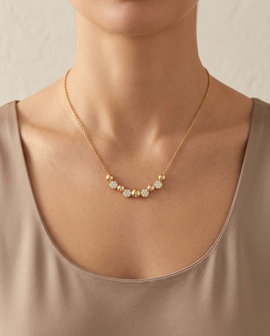 14KT Yellow Gold Diamond Necklace on model