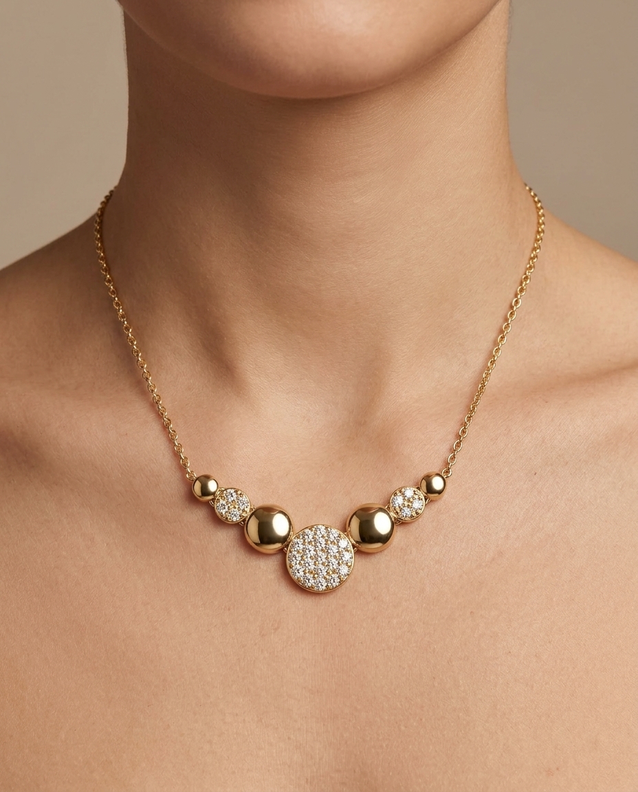 14KT Yellow Gold Diamond Necklace on model