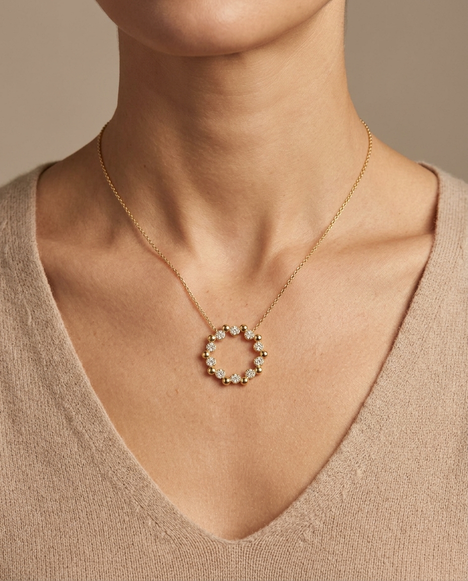 14KT Yellow Gold Diamond Necklace on model