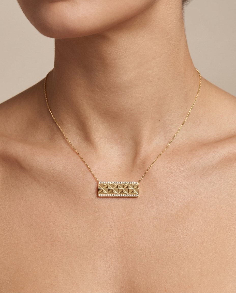 14KT Yellow Gold Diamond Bar Necklace view 2