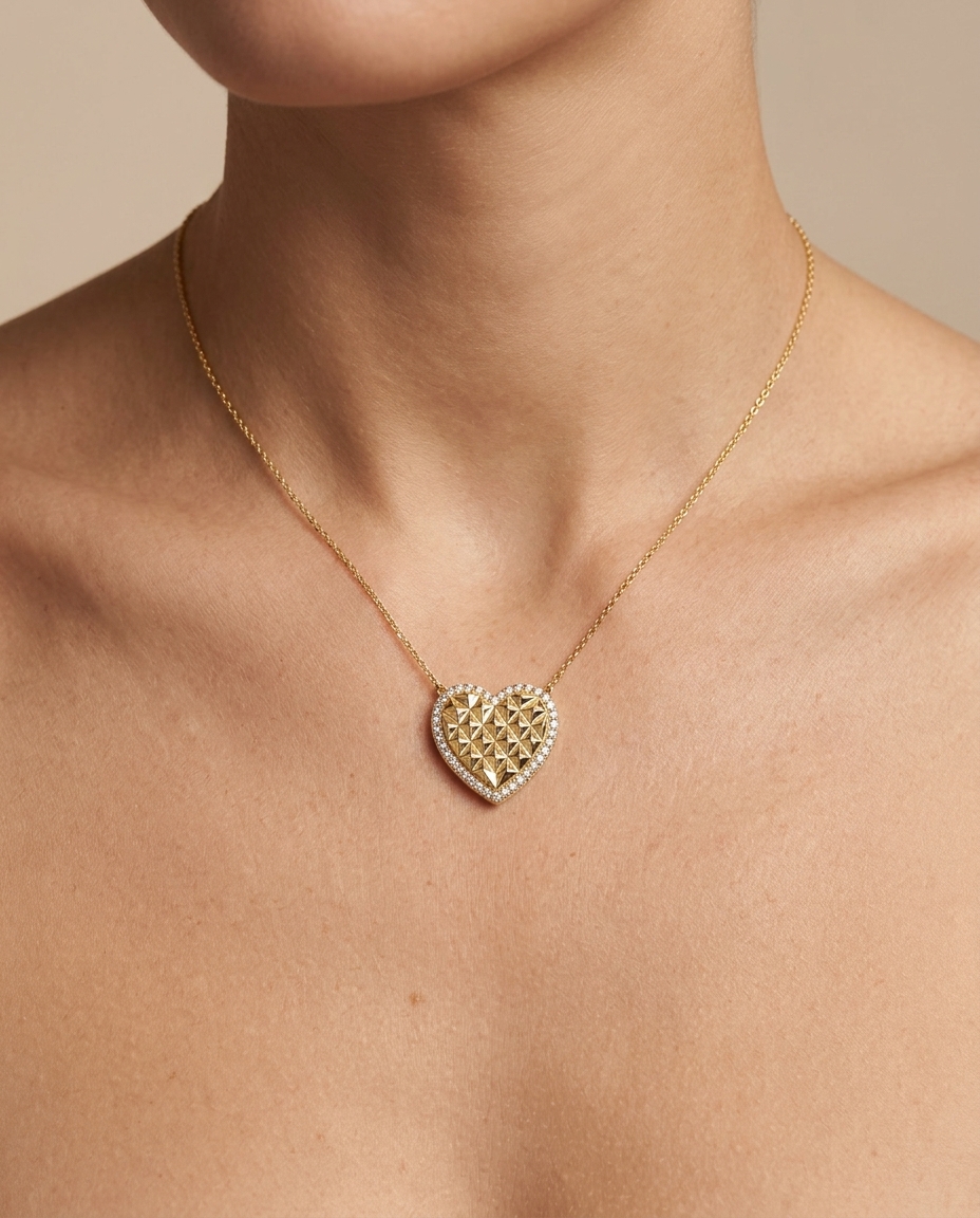14KT Gold Diamond Heart Shape Necklace view 2