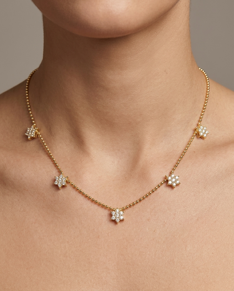 14KT Yellow Gold Diamond Necklace on model