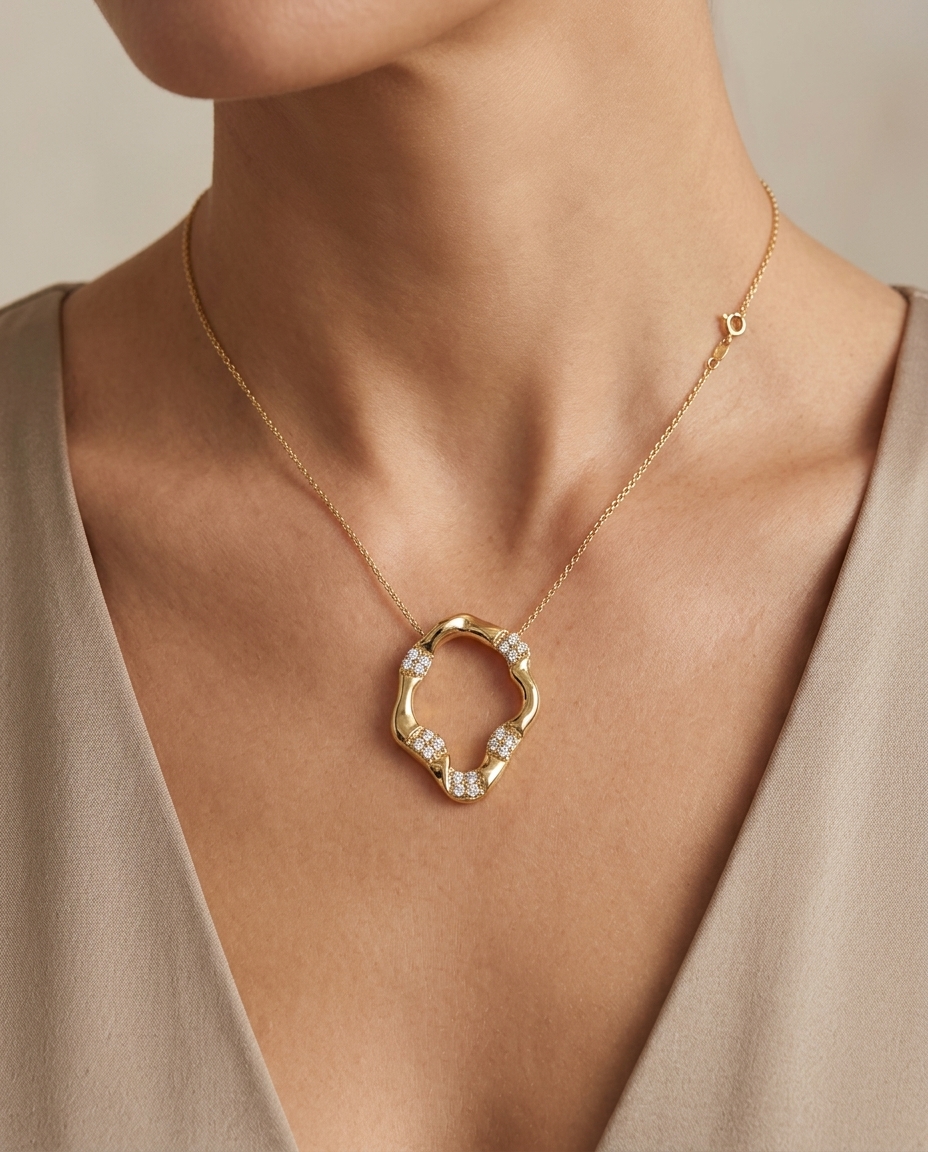 14KT Yellow Gold Diamond Pendant view 2