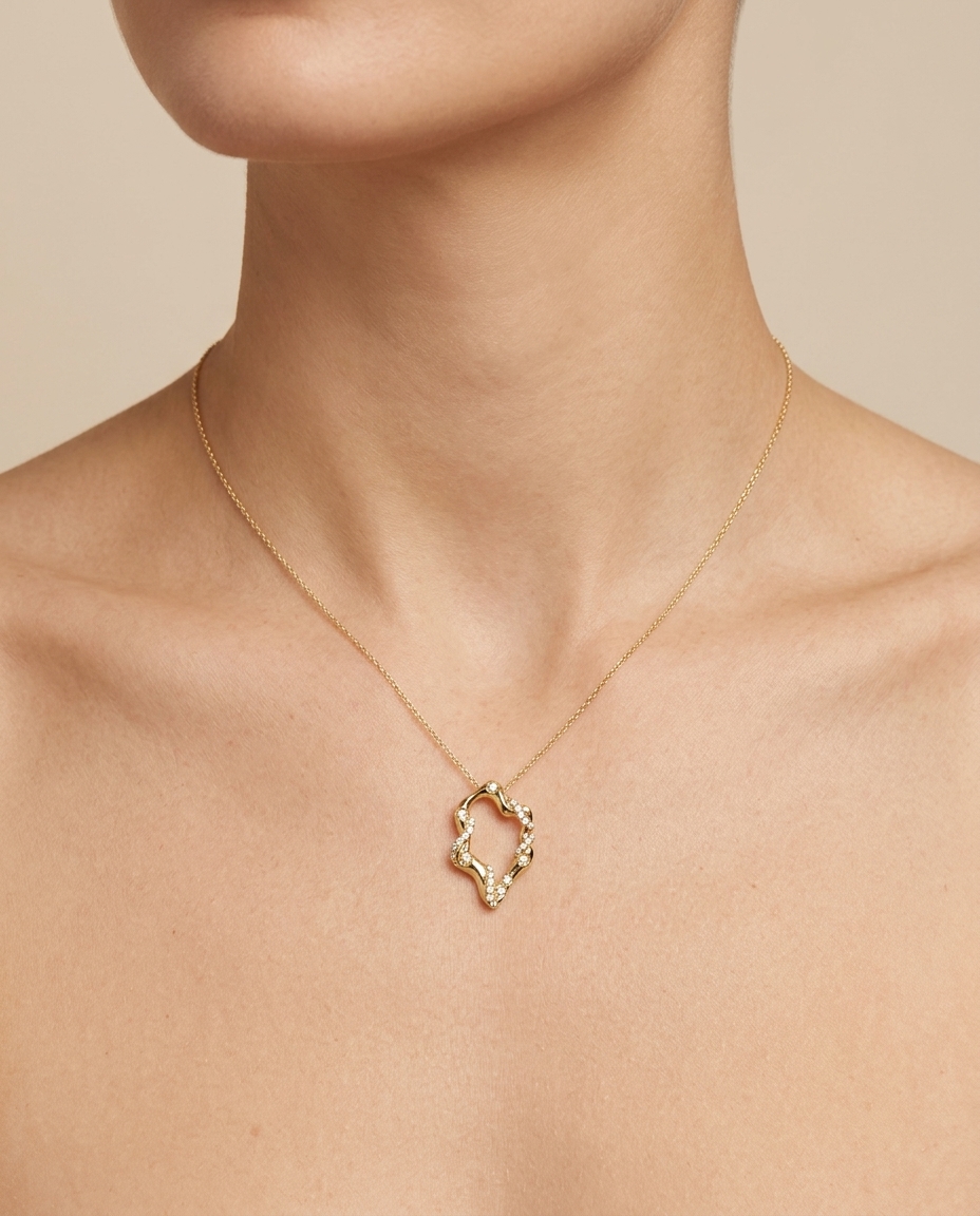 14KT Yellow Gold Diamond Pendant on model