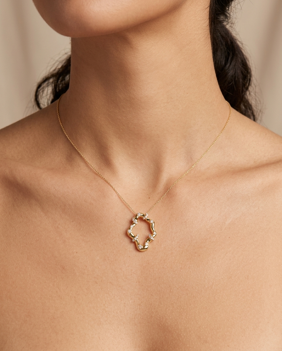 14KT Yellow Gold Diamond Pendant view 2