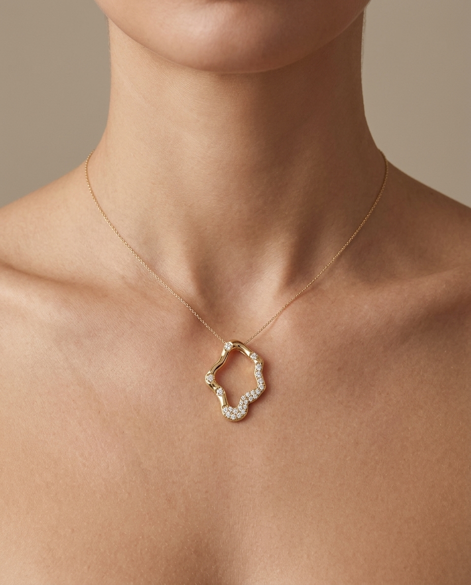 14KT Gold Diamond Pendant on model