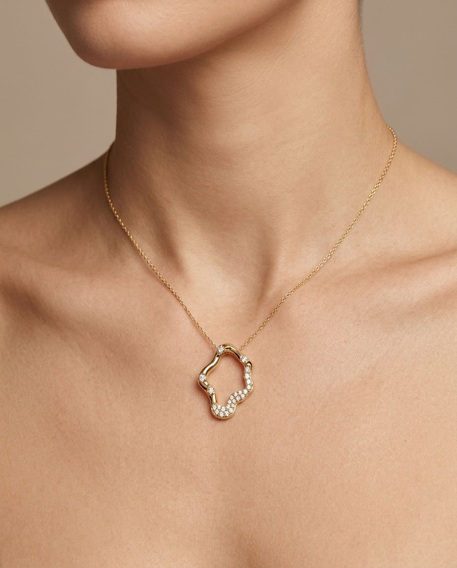 14KT Gold Diamond Pendant on model