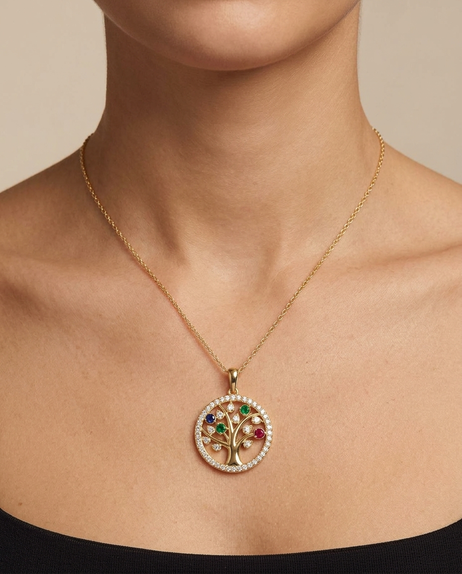 14KT Yellow Gold Diamonds Pendant on model