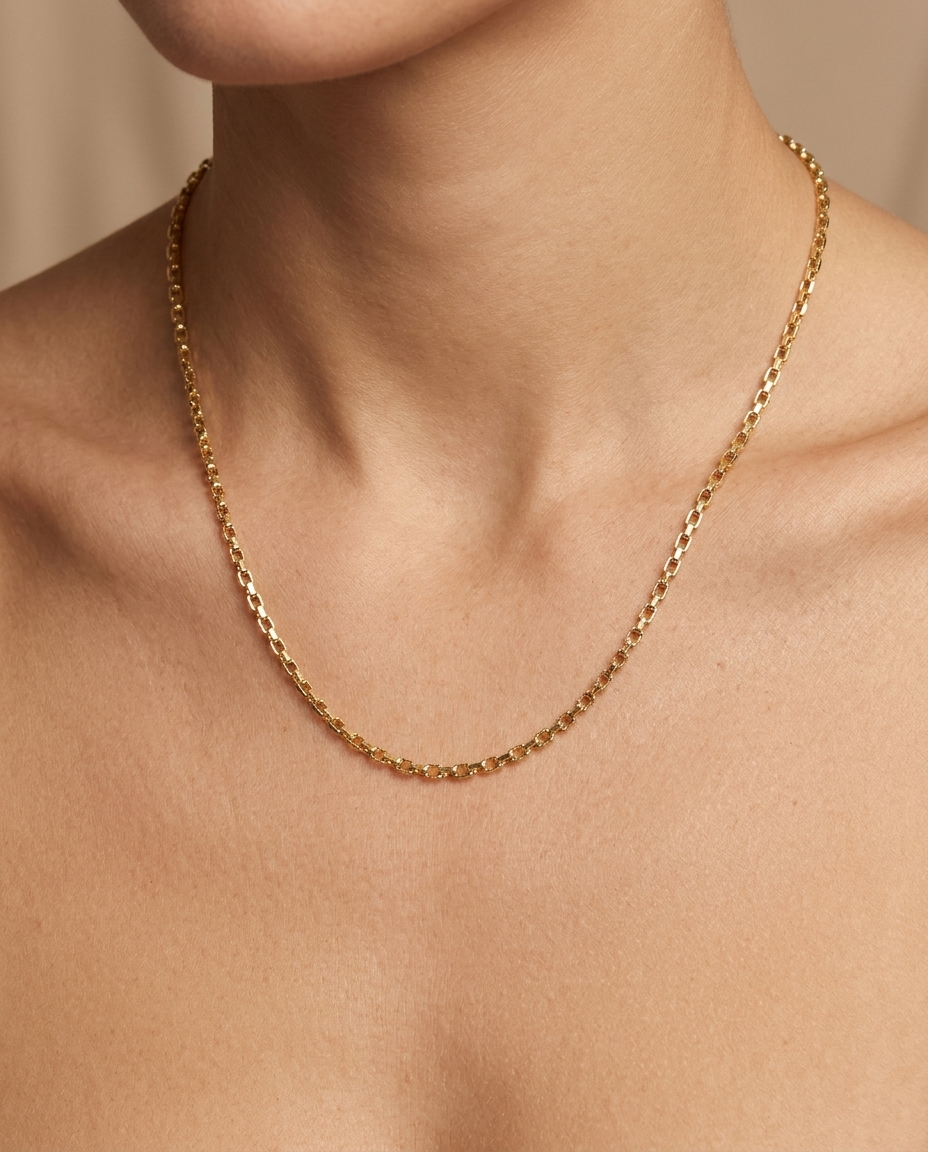 14KT Gold Paperclip Necklace on model