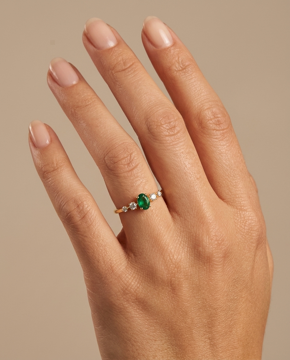 14KT Yellow Gold Emerald and Diamond Ring view 2