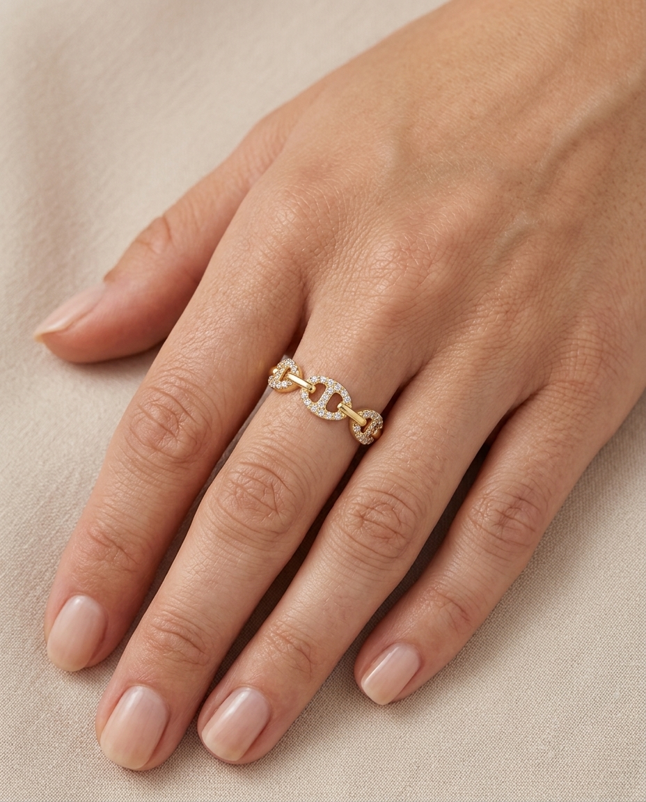 14KT Yellow Gold Diamond Ring on model