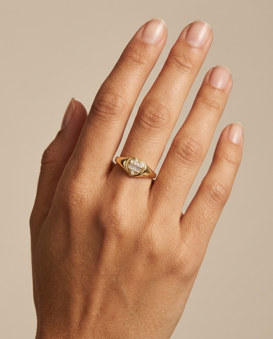 14KT Yellow Gold Diamond Heart Ring view 2