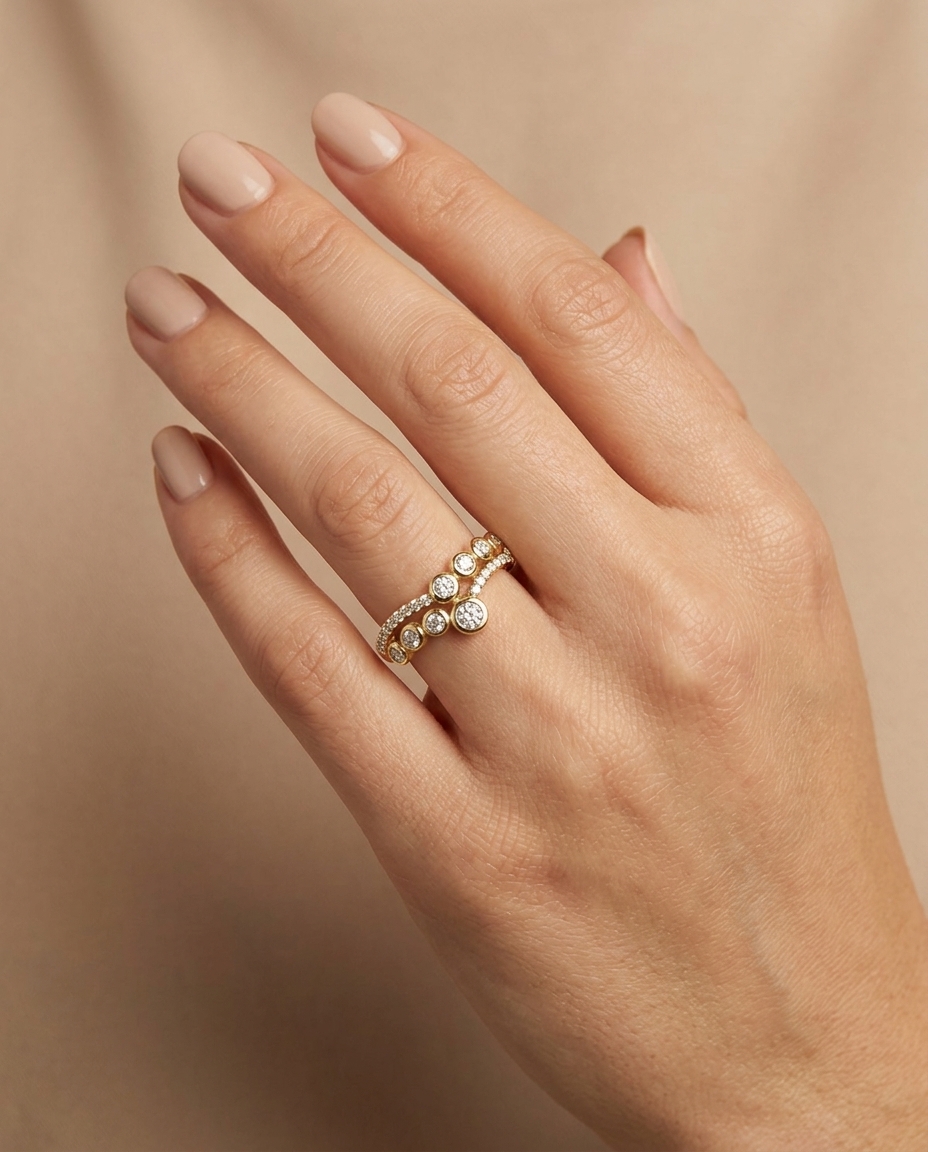 14KT Yellow Gold Diamond Ring on model