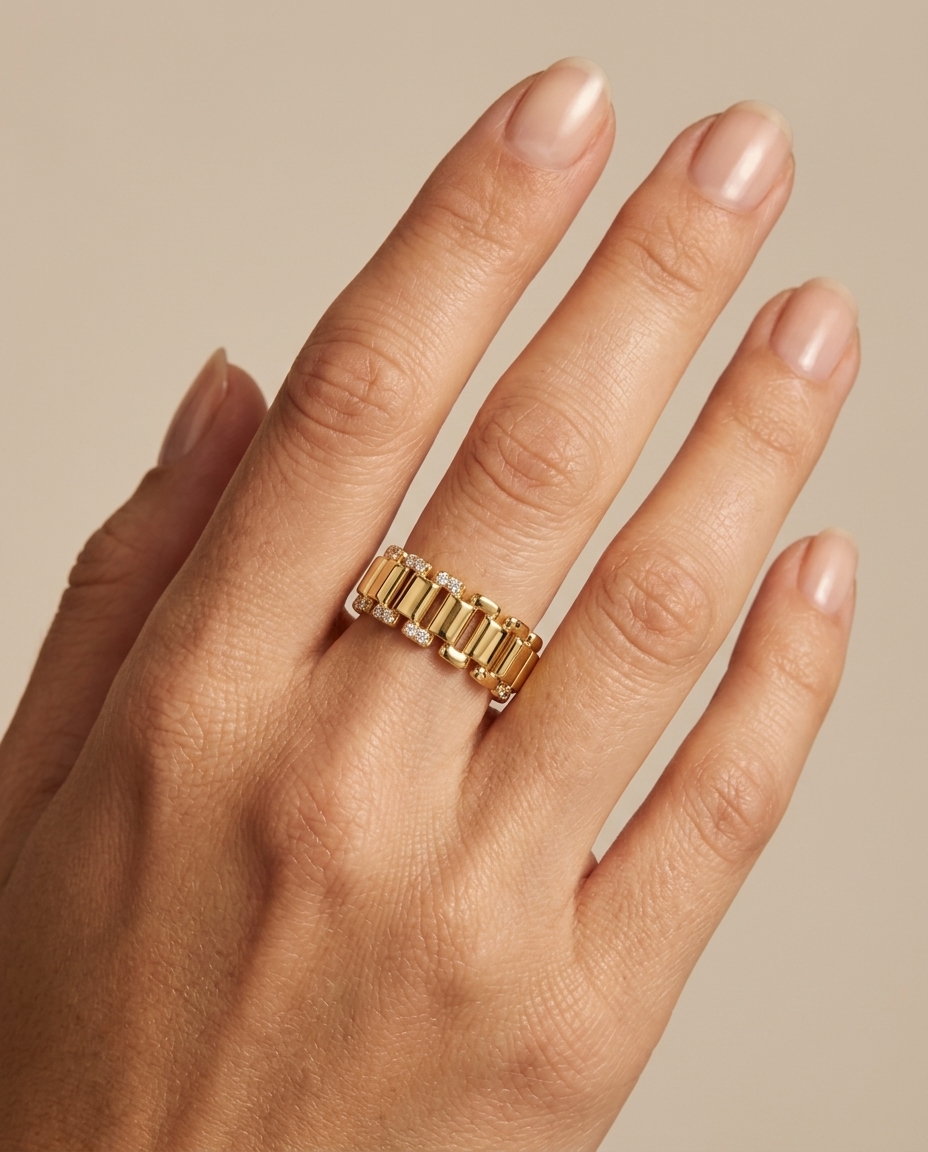14KT Yellow Gold Diamond Ring on model